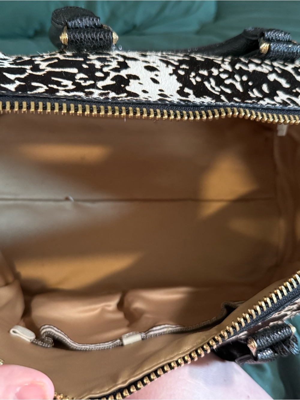 Black and White Cowhide-Print Satchel with Black Leather Trim - Picture 6 of 7